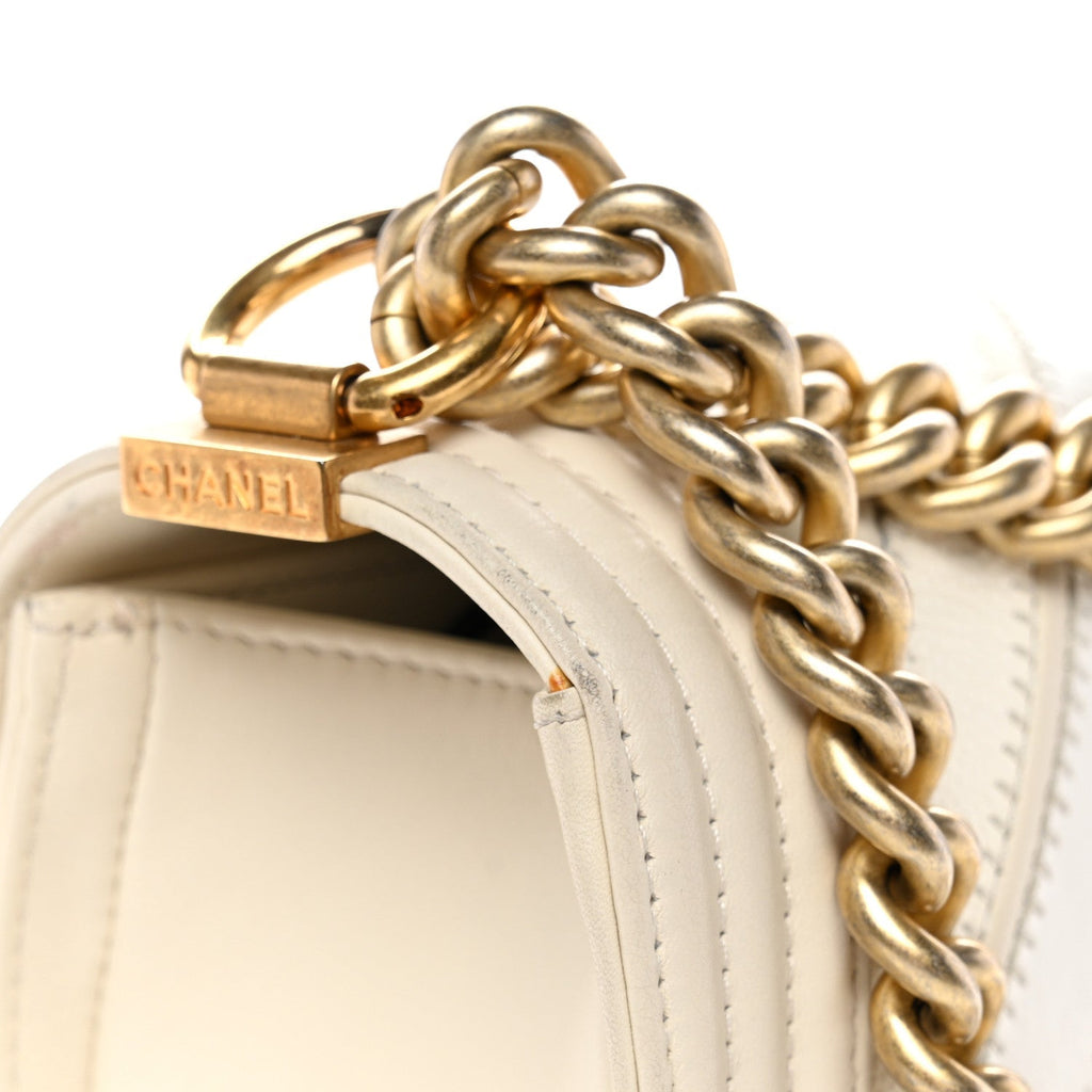 Caviar Suede Calfskin Chevron Medium Boy Flap White