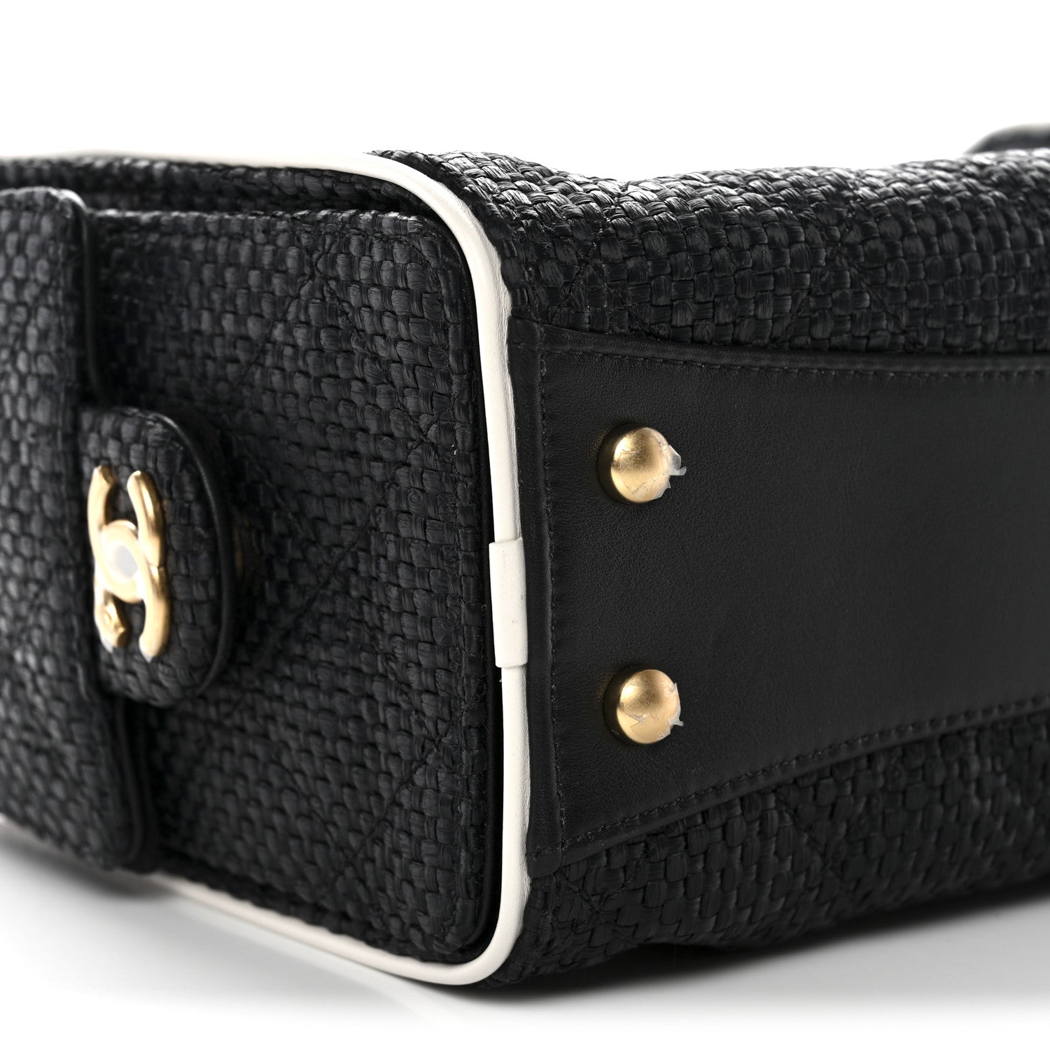 Braided Raffia Calfskin Quilted Mini Chanel 25 Handbag Black White