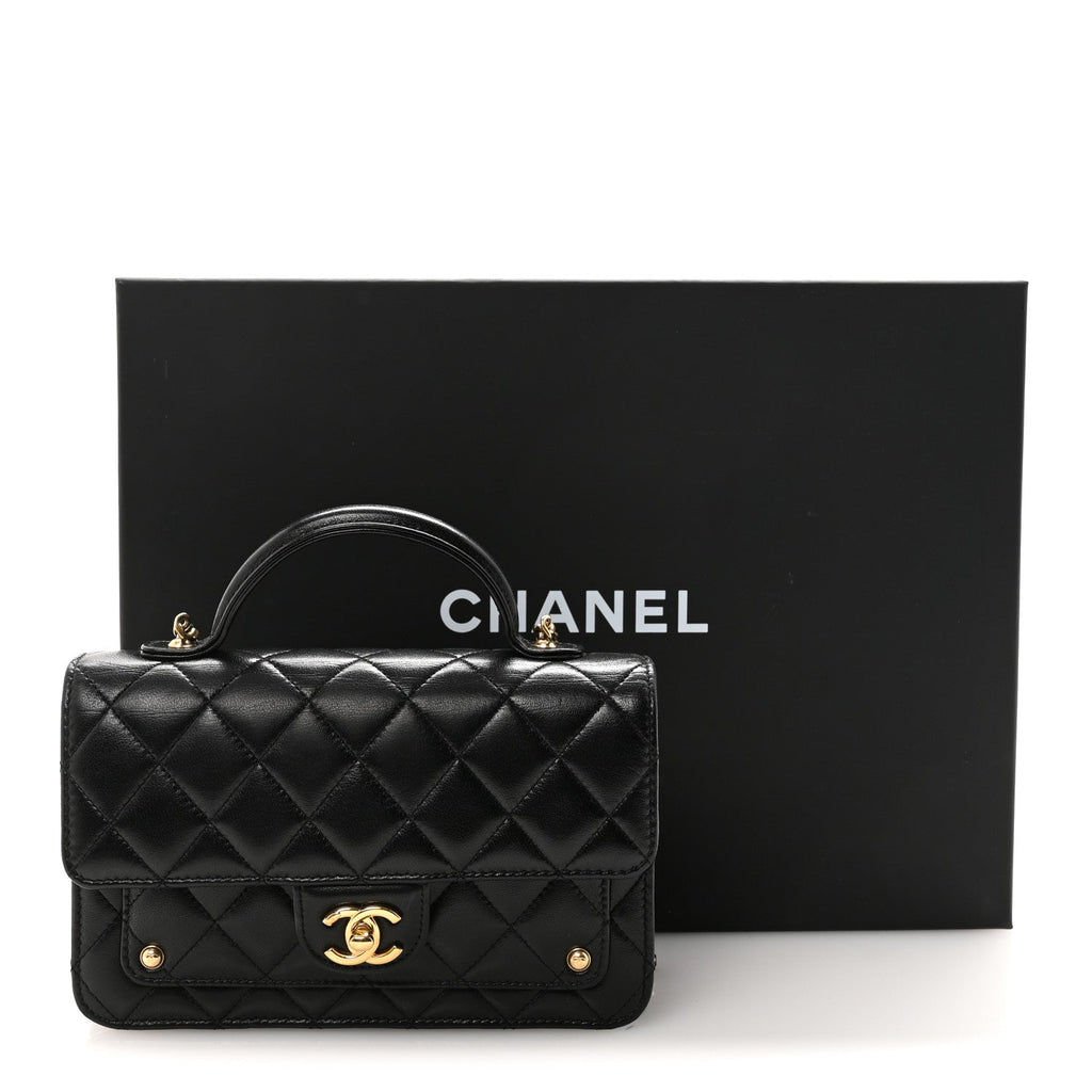 Lambskin Quilted Preppy Satchel Wallet On Chain WOC Black