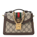 GG Supreme Monogram Textured Dollar Calfskin Web Mini Ophidia Padlock Top Handle Chain Shoulder Bag Beige Ebony New Acero