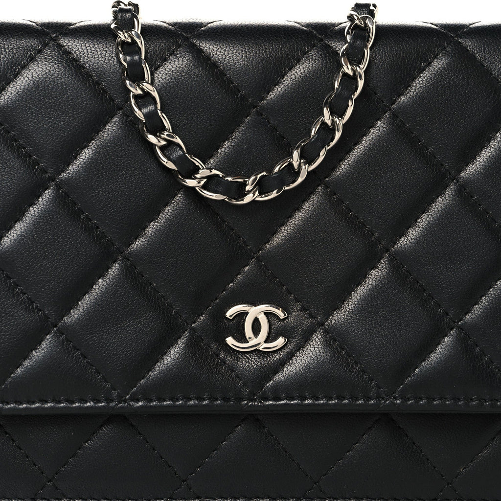 Lambskin Quilted Wallet On Chain WOC Black