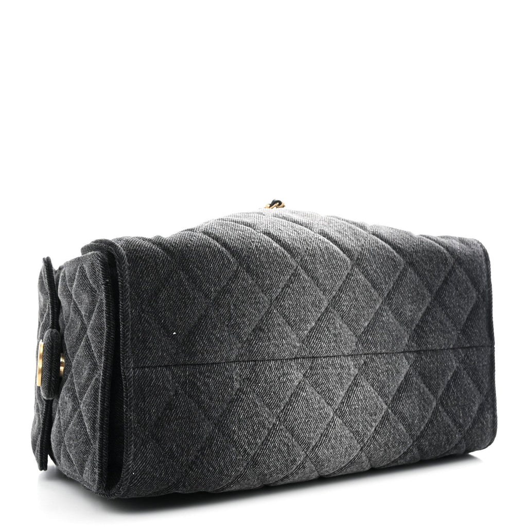 Washed Denim Quilted Small Chanel 25 Handbag Black