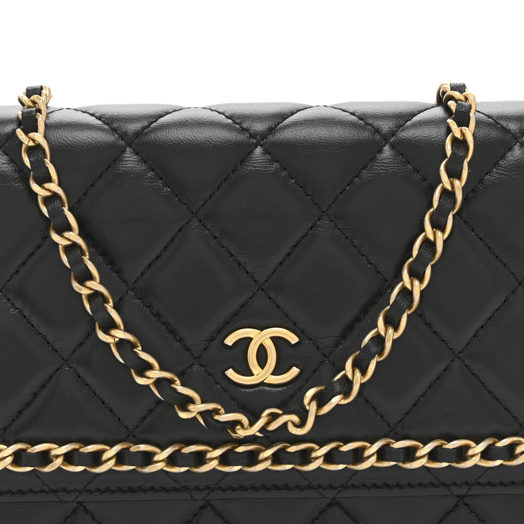Lambskin Quilted Chain Around Wallet On Chain WOC Black