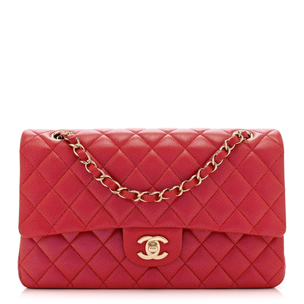 Iridescent Caviar Quilted Medium Double Flap Red