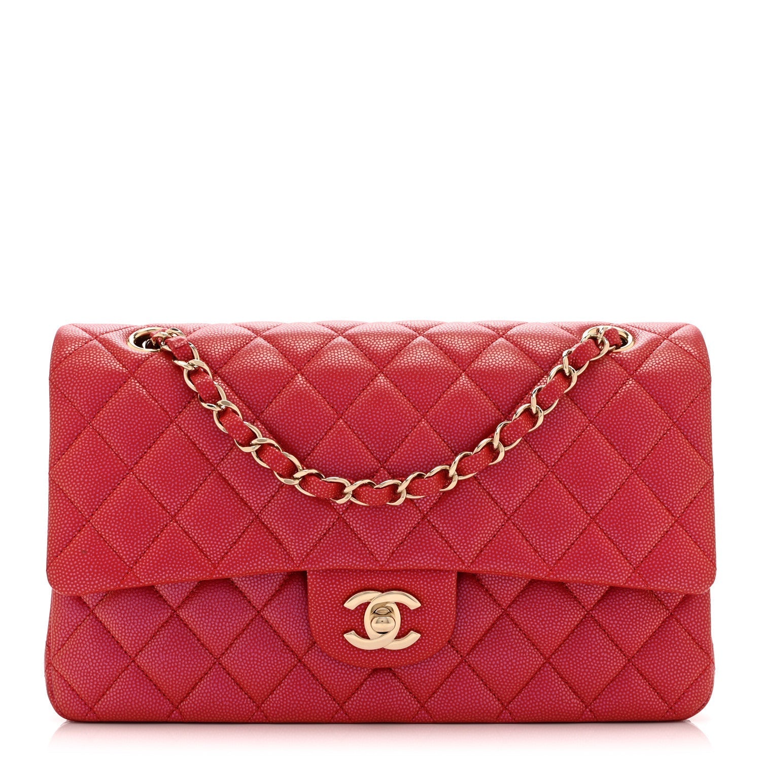 Iridescent Caviar Quilted Medium Double Flap Red