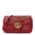 Calfskin Matelasse Small GG Marmont Shoulder Bag Hibiscus Red