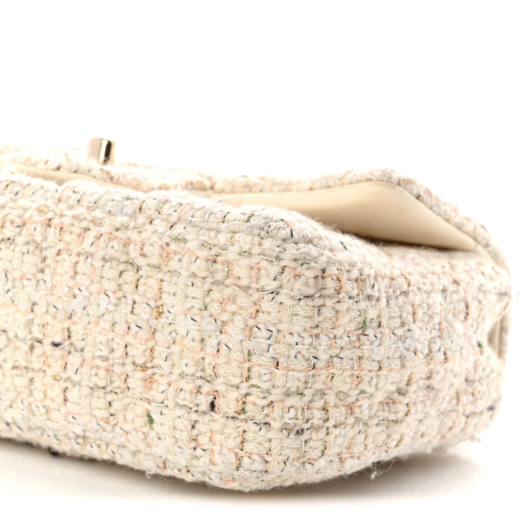 Tweed Quilted Mini Rectangular Flap Off White