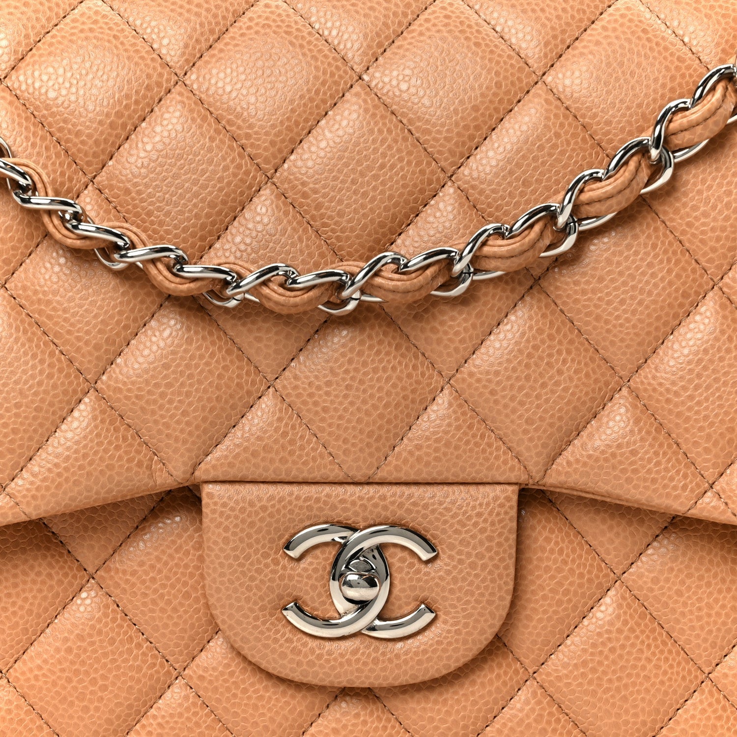 Caviar Quilted Jumbo Double Flap Dark Beige