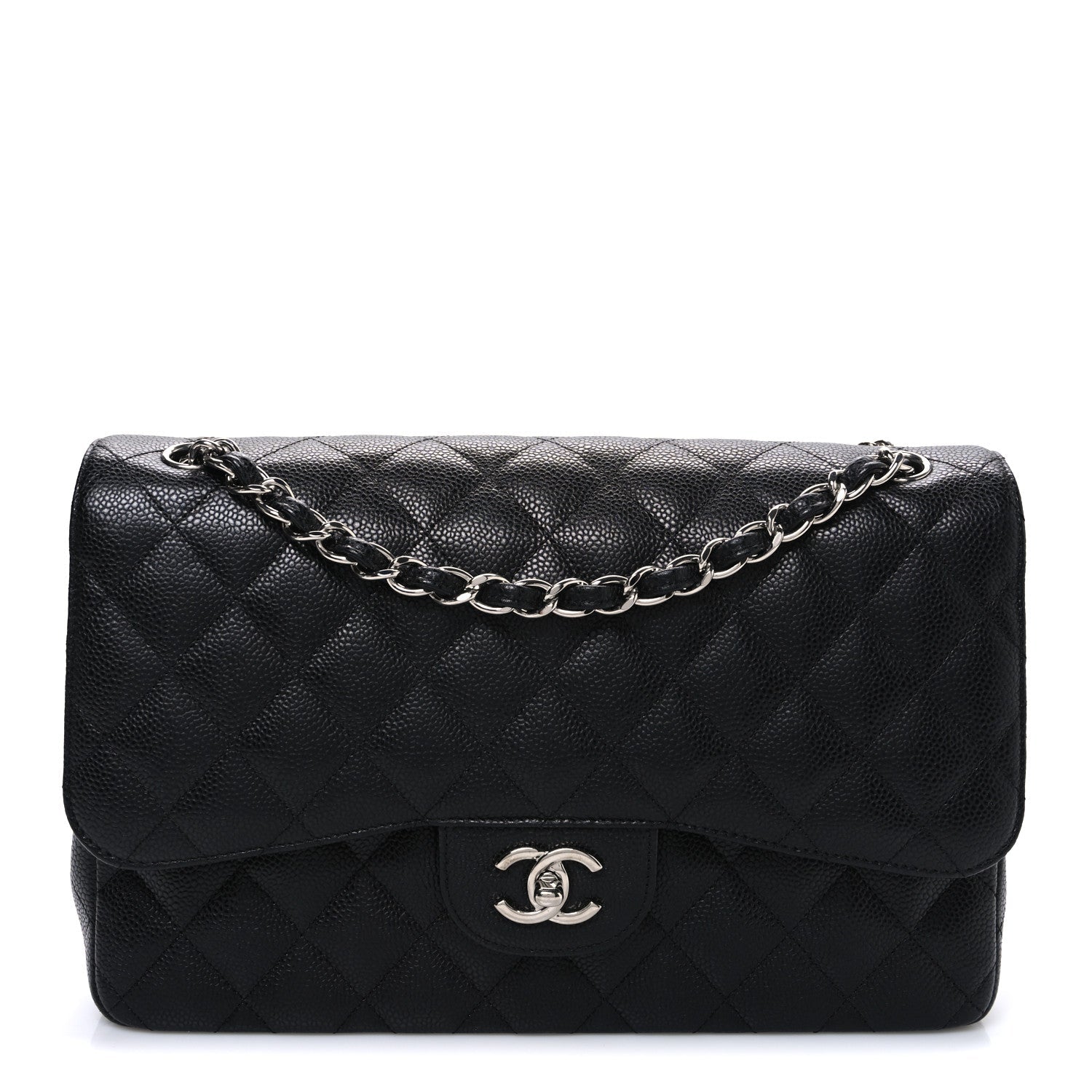 Caviar Quilted Jumbo Double Flap Black