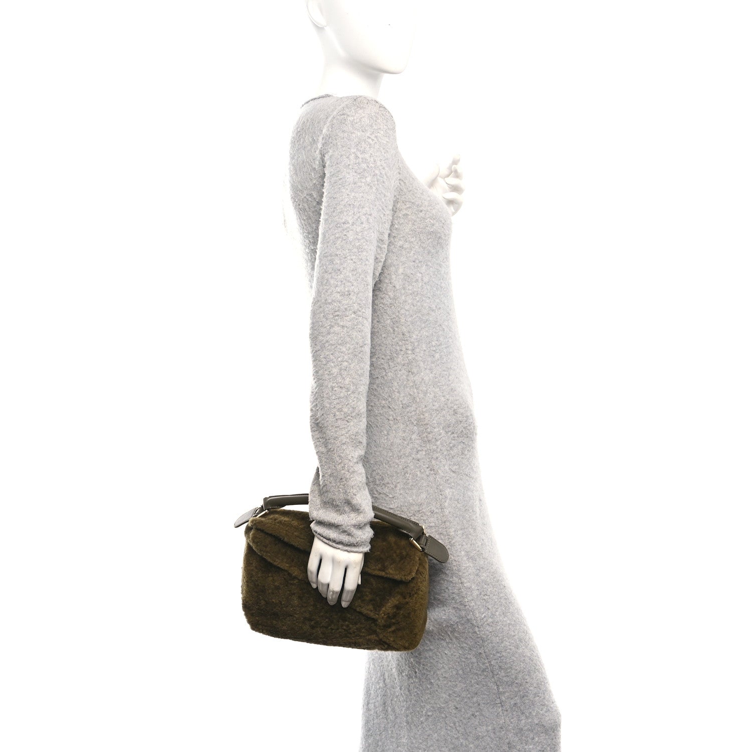 Shearling Small Puzzle Edge Bag Dark Khaki