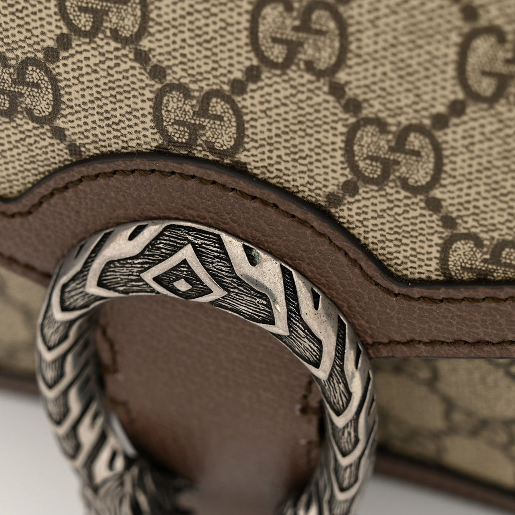 GG Supreme Monogram Textured Dollar Calfskin Top Handle Dionysus Shoulder Bag Beige Ebony New Acero