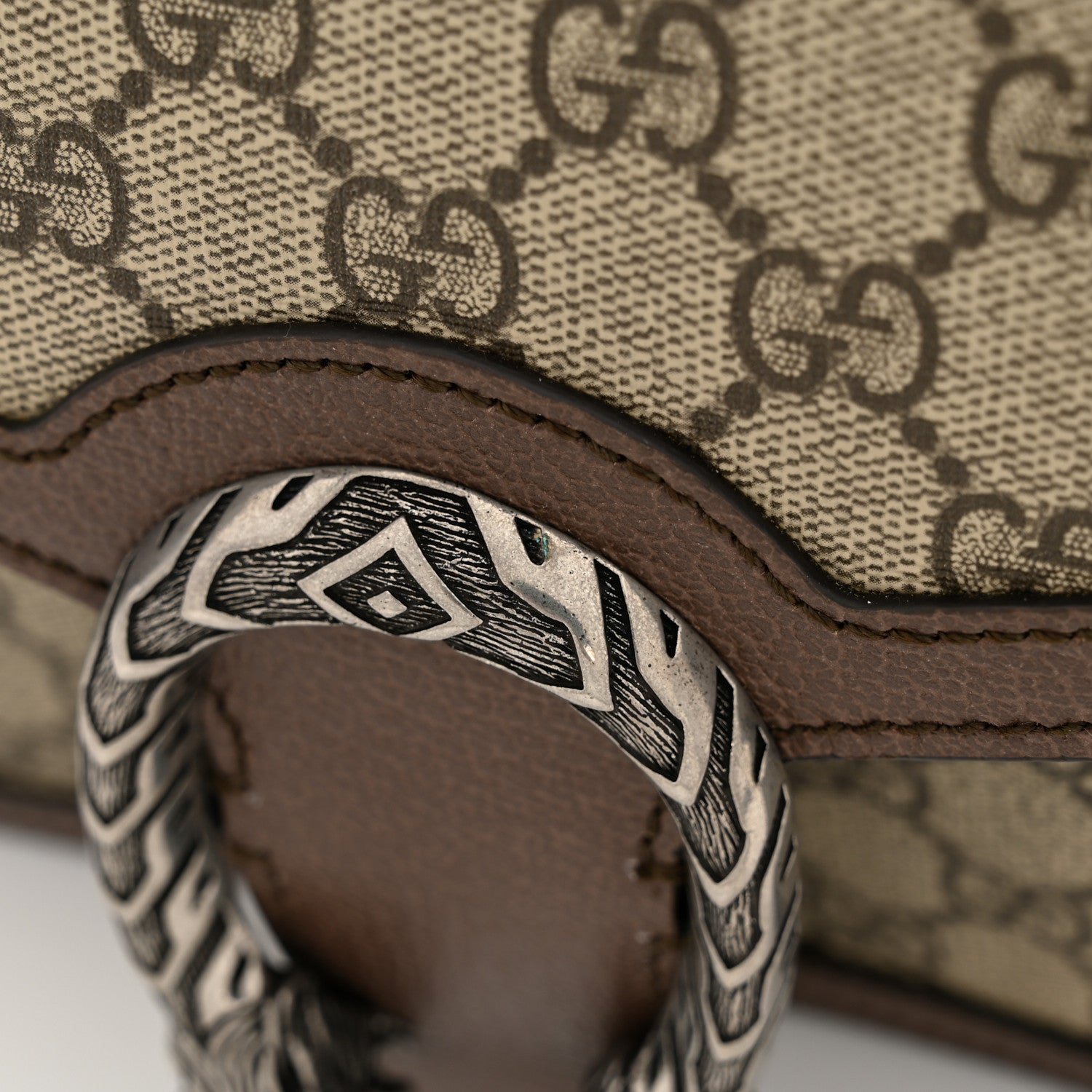 GG Supreme Monogram Textured Dollar Calfskin Top Handle Dionysus Shoulder Bag Beige Ebony New Acero