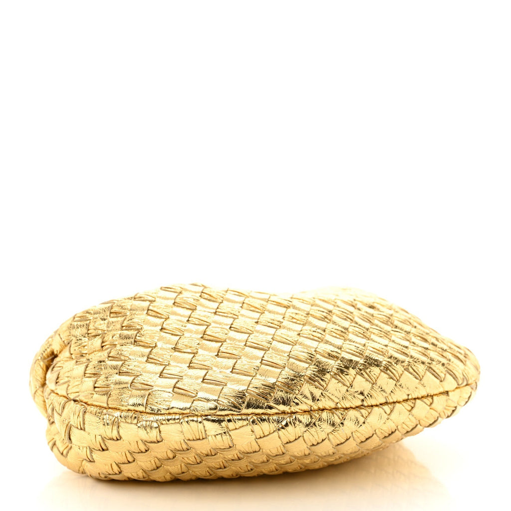 Laminated Calfskin Pressed Intreccio Mini Jodie Gold
