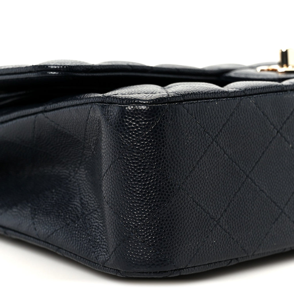 Caviar Quilted Medium Double Flap Navy