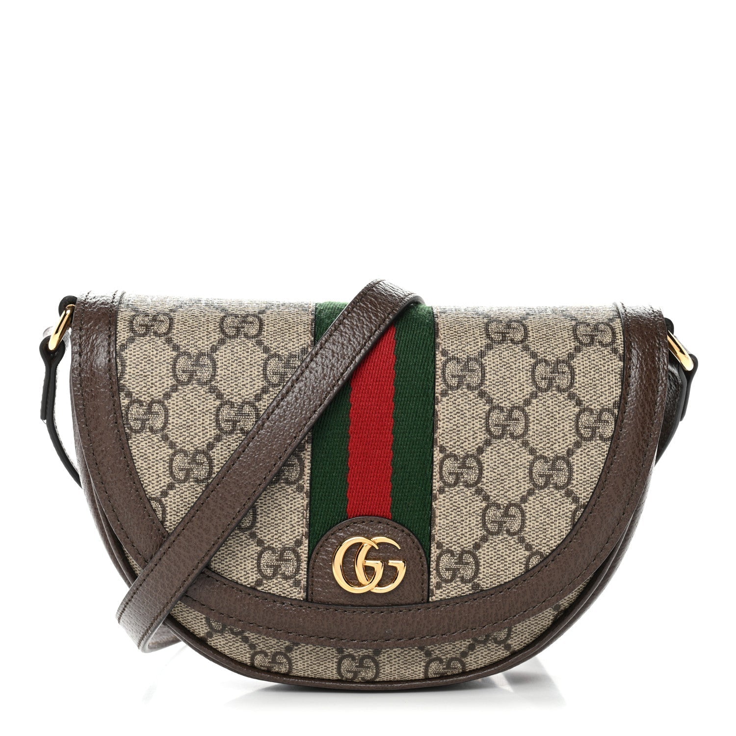 GG Supreme Monogram Textured Dollar Calfskin Web Mini Ophidia Flap Shoulder Bag Beige Ebony New Acero