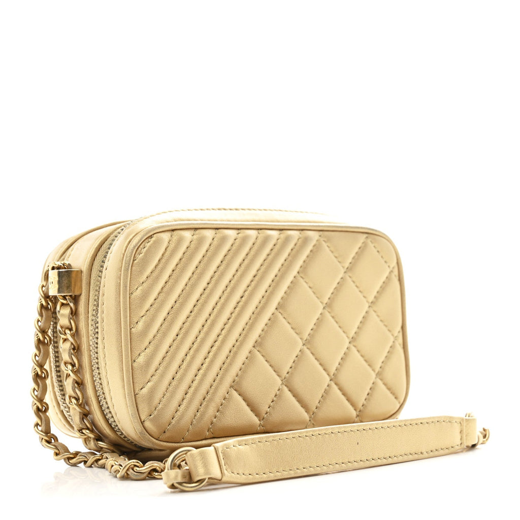 Metallic Lambskin Mini Coco Boy Camera Case Gold
