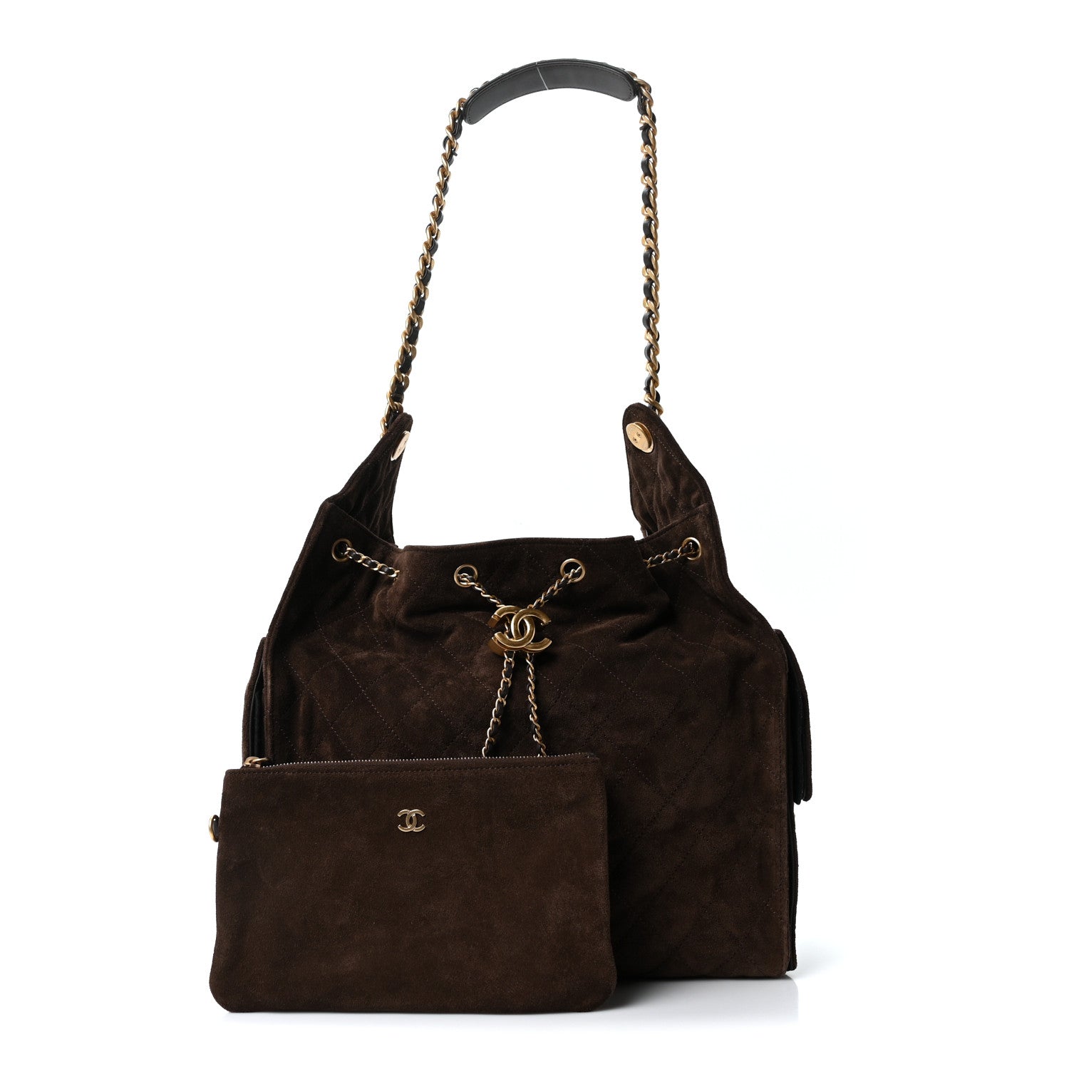 Suede Quilted Medium Chanel 25 Handbag Dark Brown