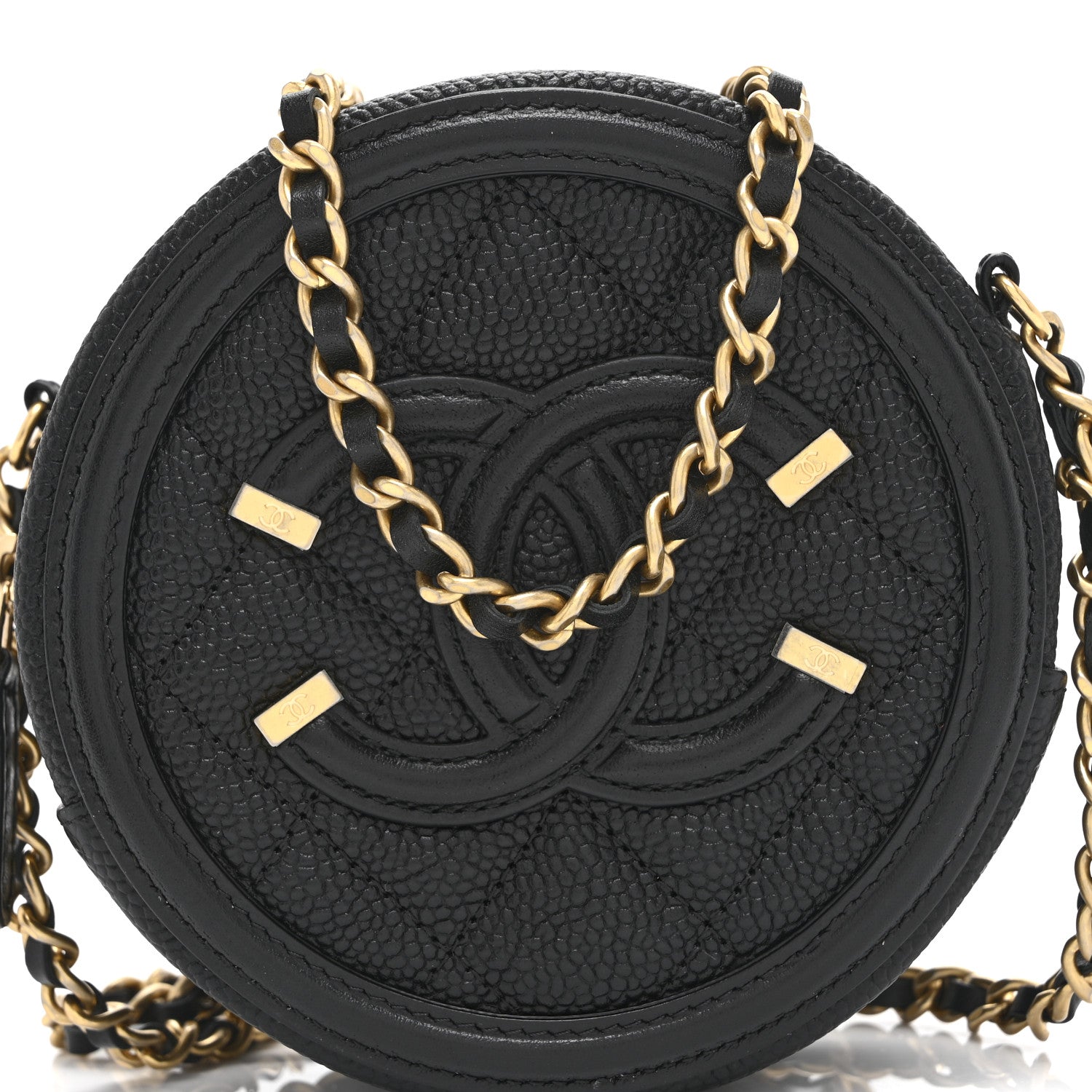 Caviar Quilted Round Filigree Crossbody Black