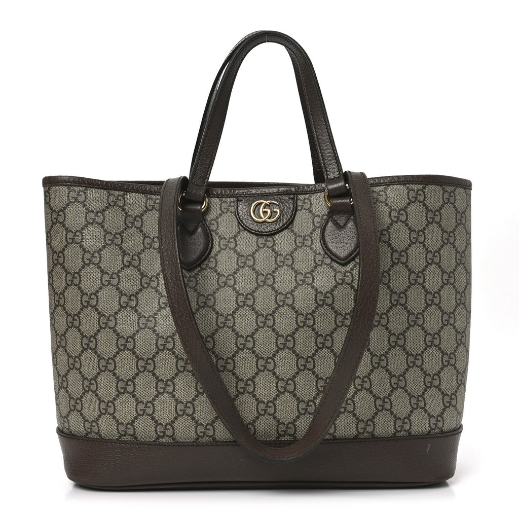 GG Supreme Monogram Textured Calfskin Small Ophidia Shoulder Tote Bag Beige Ebony New Acero