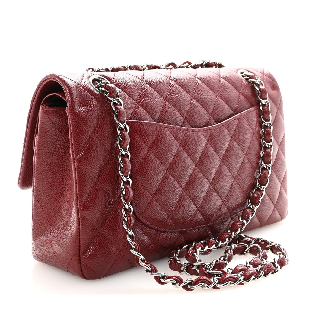 Caviar Quilted Medium Double Flap Burgundy