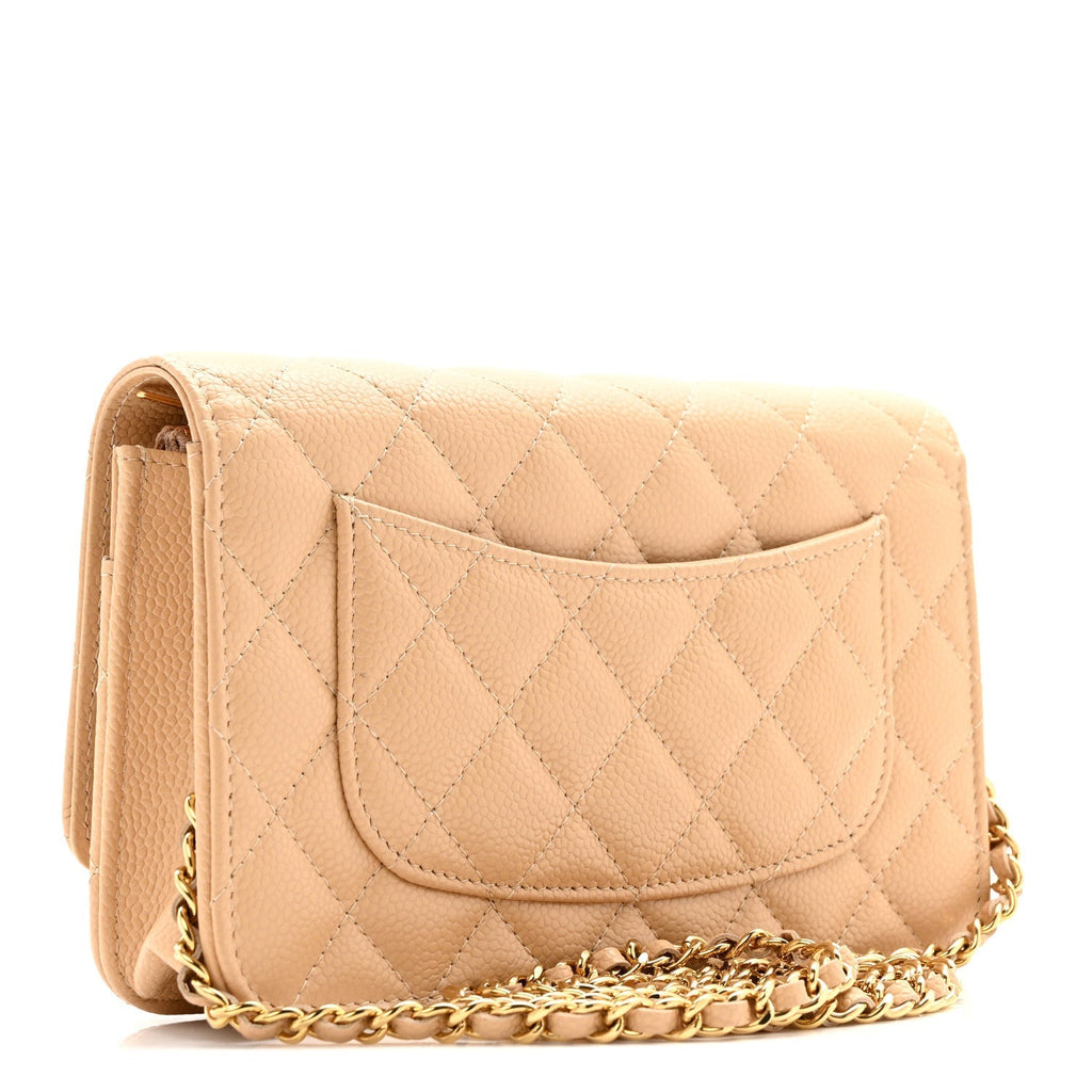 Caviar Quilted Wallet on Chain WOC Beige