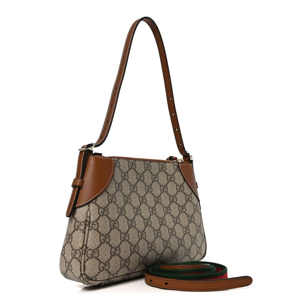 GG Supreme Monogram Textured Calfskin Small Emblem Shoulder Bag Beige Dark Brown