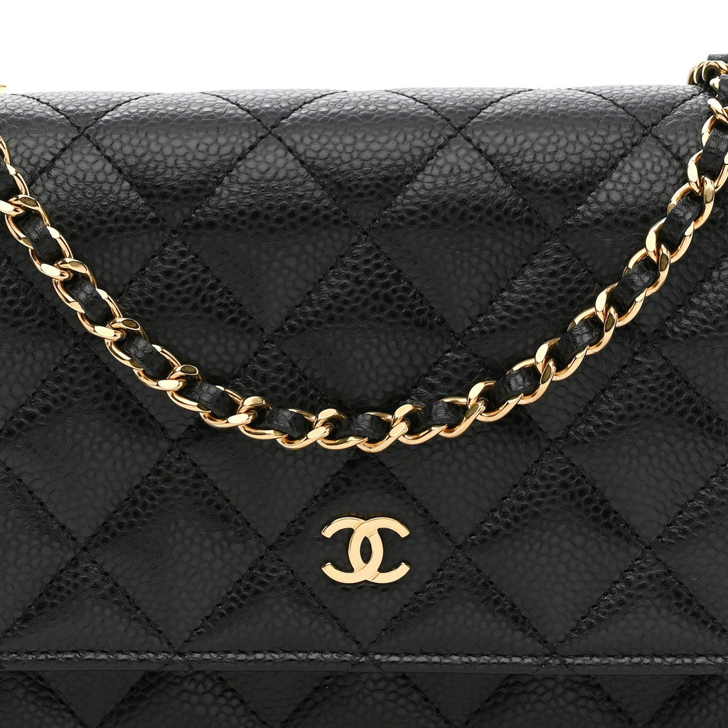 Caviar Quilted Wallet on Chain WOC Black