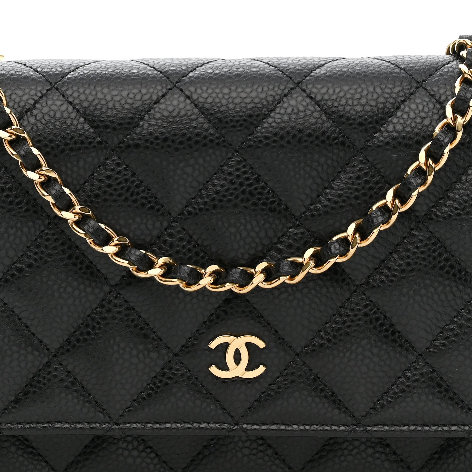 Caviar Quilted Wallet on Chain WOC Black
