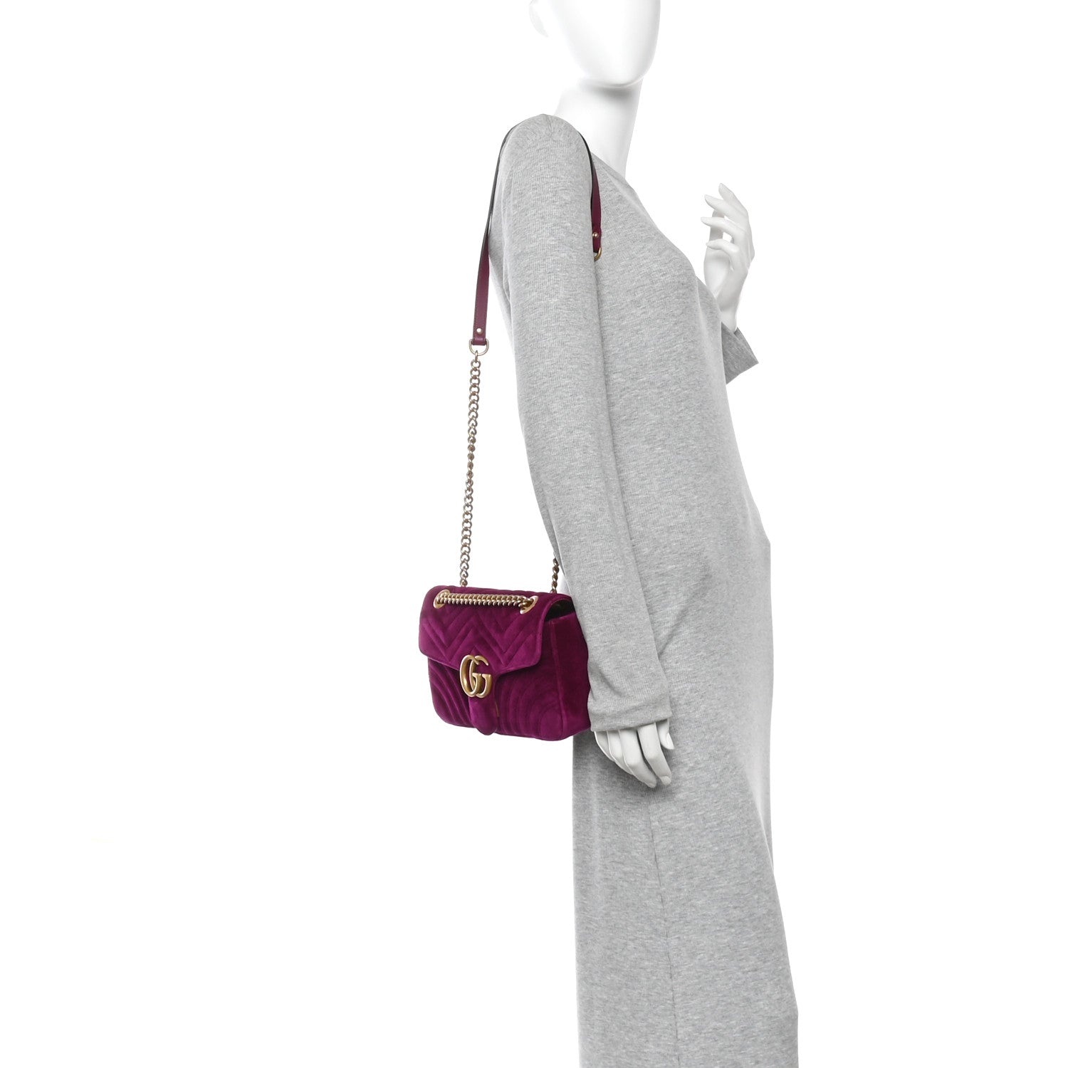 Velvet Matelasse Small GG Marmont Shoulder Bag Fuchsia Violet Cyclamen