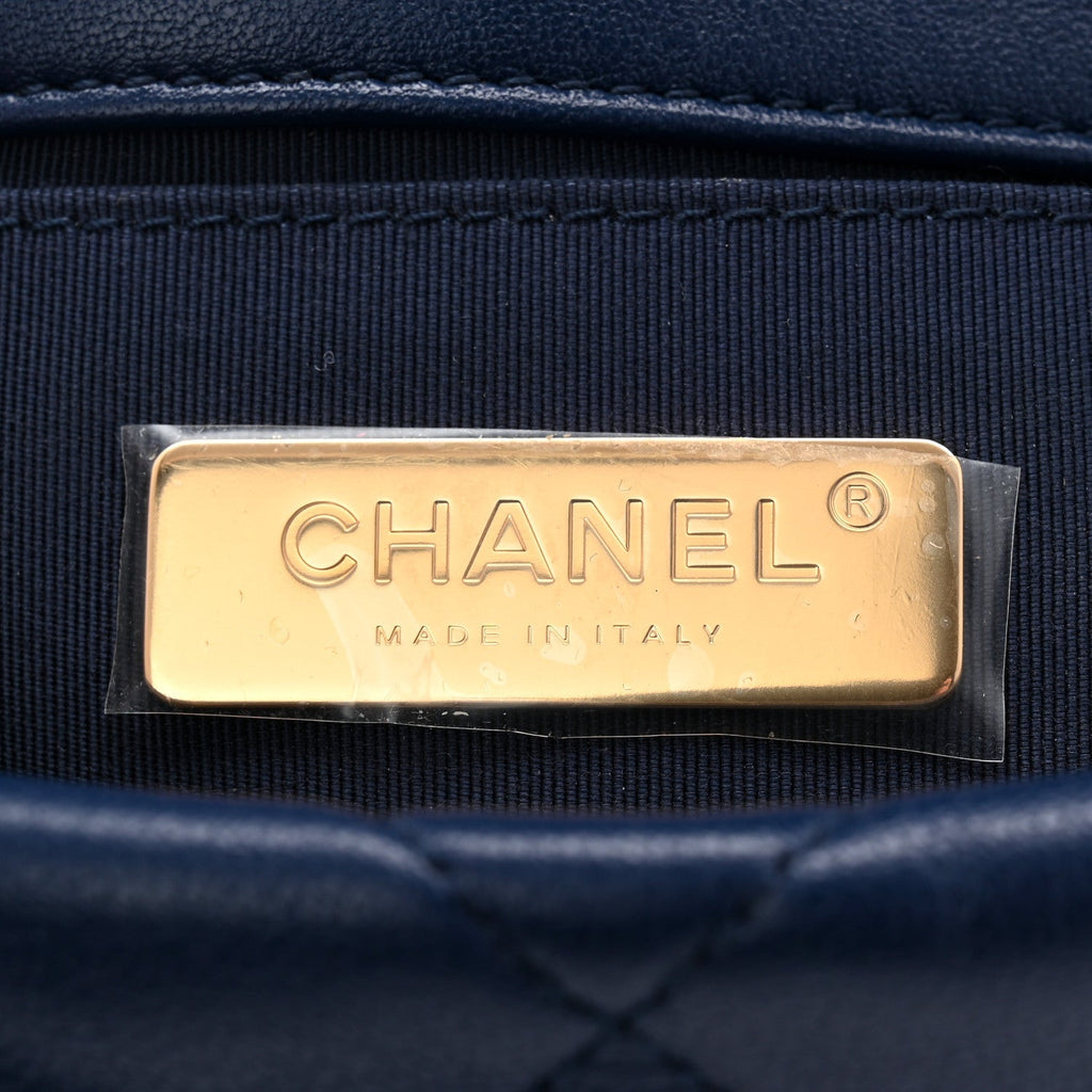 Goatskin Quilted Chanel 19 Waist Bag Dark Blue