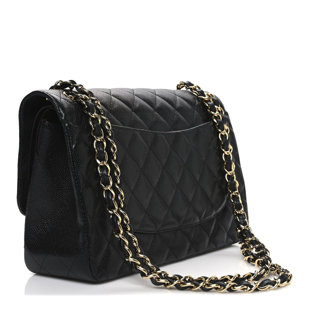 Caviar Quilted Jumbo Double Flap Black
