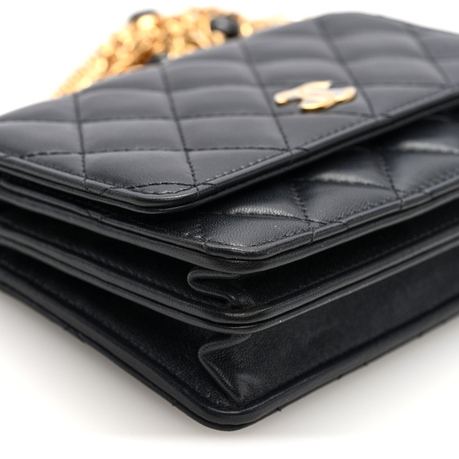 Lambskin Quilted CC Pearl Enamel Clutch on Chain WOC Black
