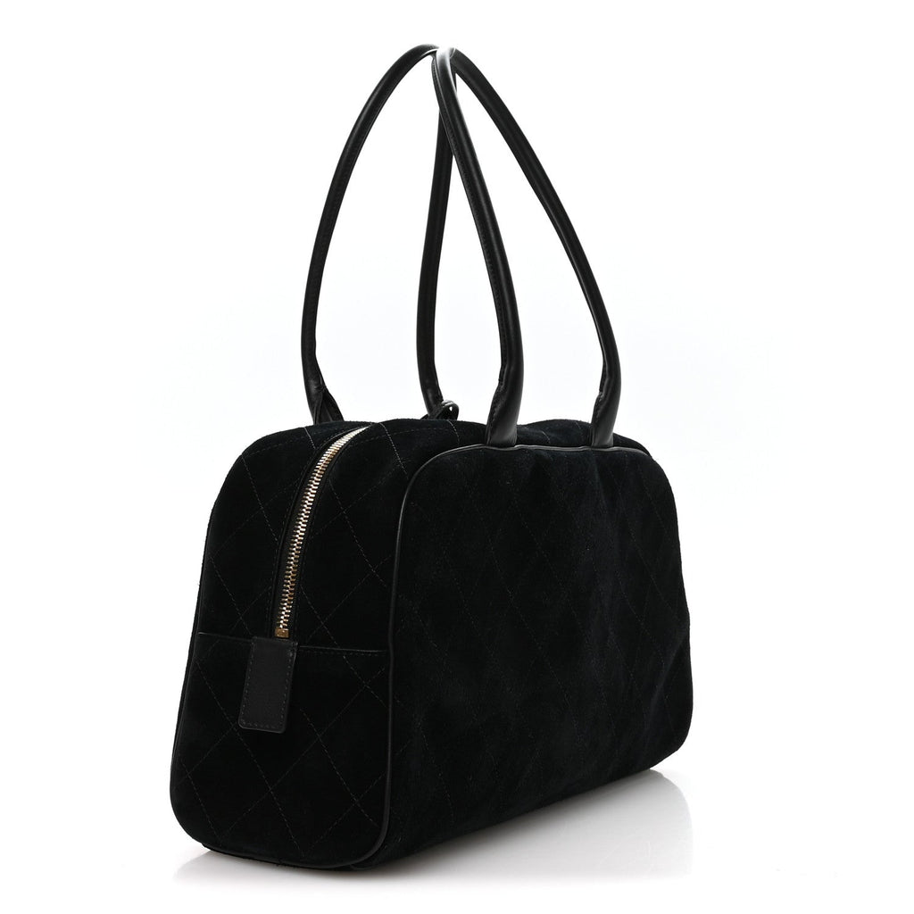 Suede Calfskin Large Perfect Bowling Bag Black