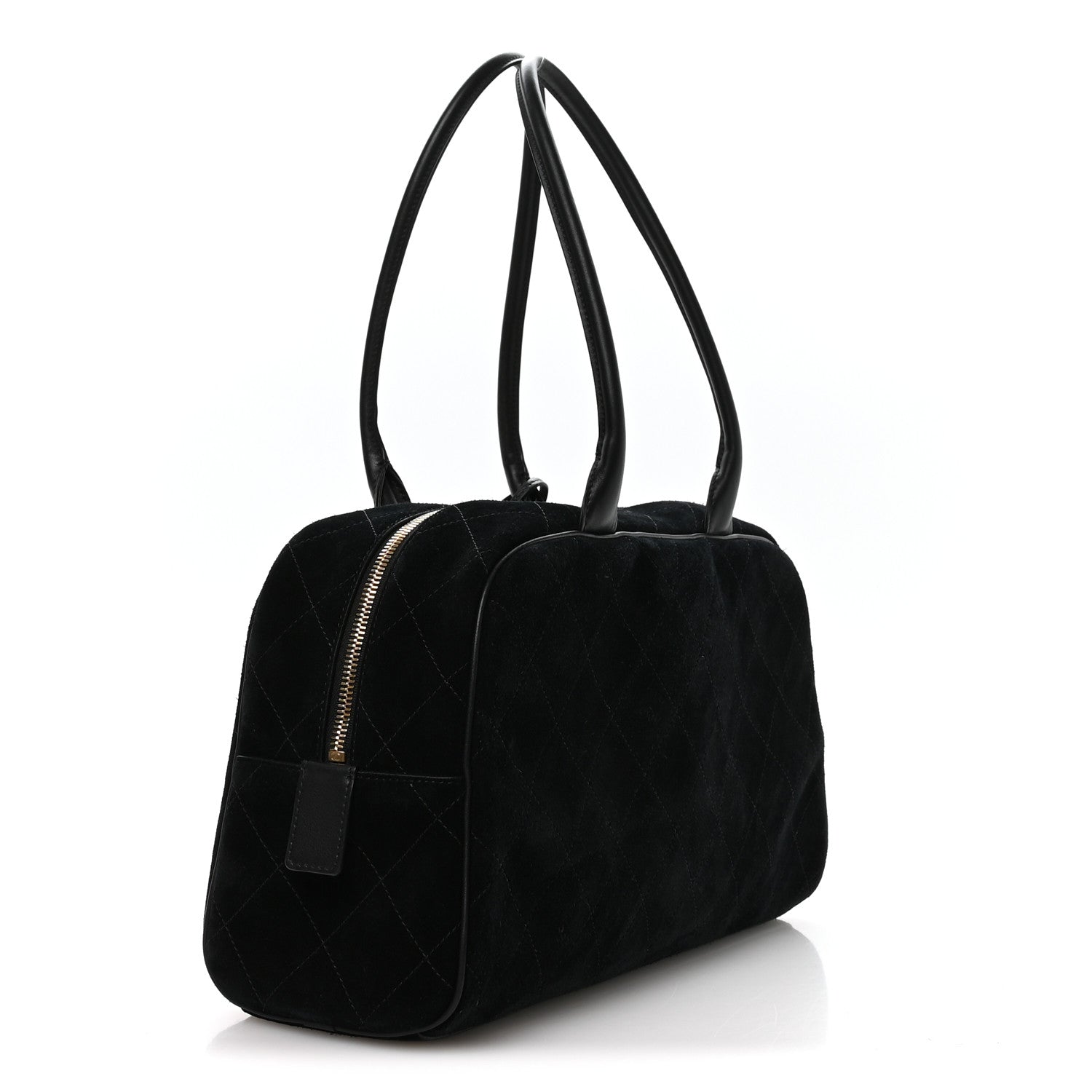 Suede Calfskin Large Perfect Bowling Bag Black