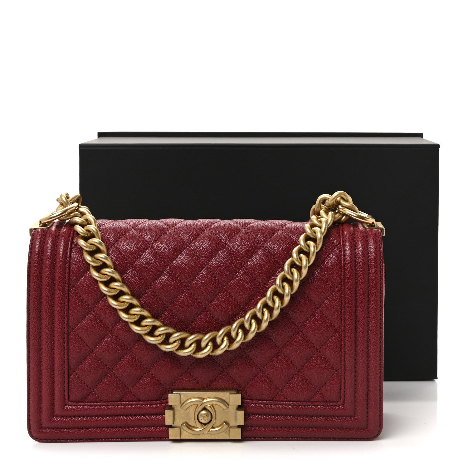 Caviar Quilted Medium Boy Flap Burgundy