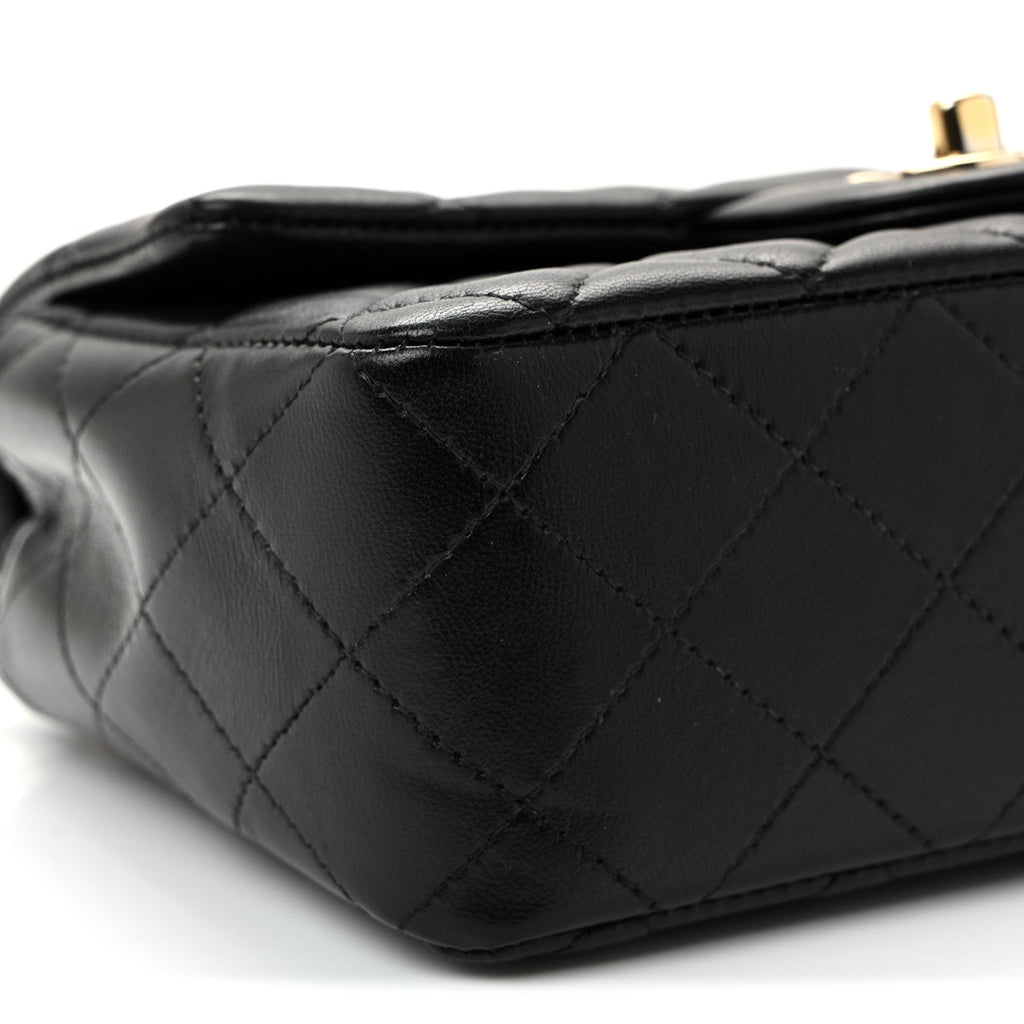 Lambskin Quilted Mini Rectangular Flap Black