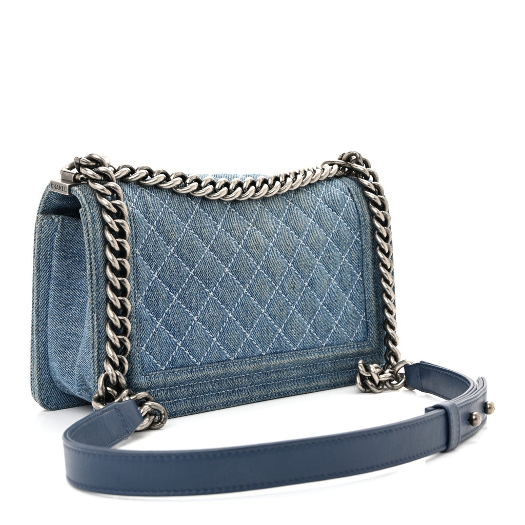 Denim Quilted Medium Boy Flap Blue