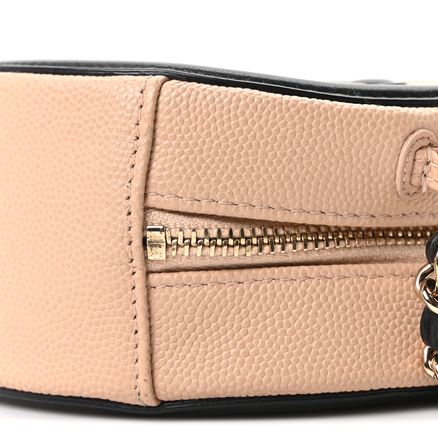 Caviar Quilted Round Filigree Crossbody Beige Black