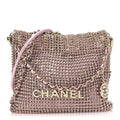 Crystal Embellished Metallic Lambskin Mini Chanel 22 Light Pink
