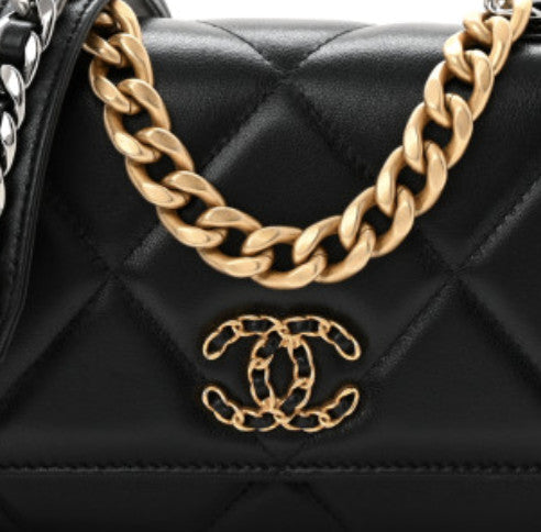 Lambskin Quilted Chanel 19 Wallet On Chain WOC Black