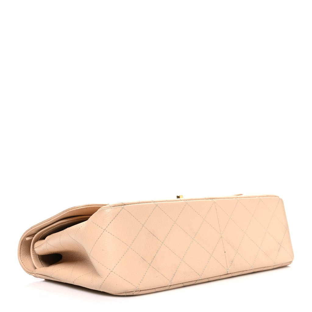 Caviar Quilted Jumbo Double Flap Beige Clair