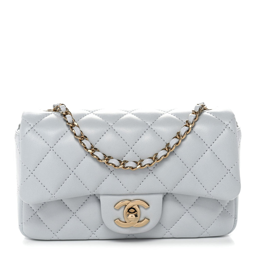 Lambskin Quilted Extra Mini Rectangular Flap Light Blue