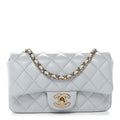 Lambskin Quilted Extra Mini Rectangular Flap Light Blue