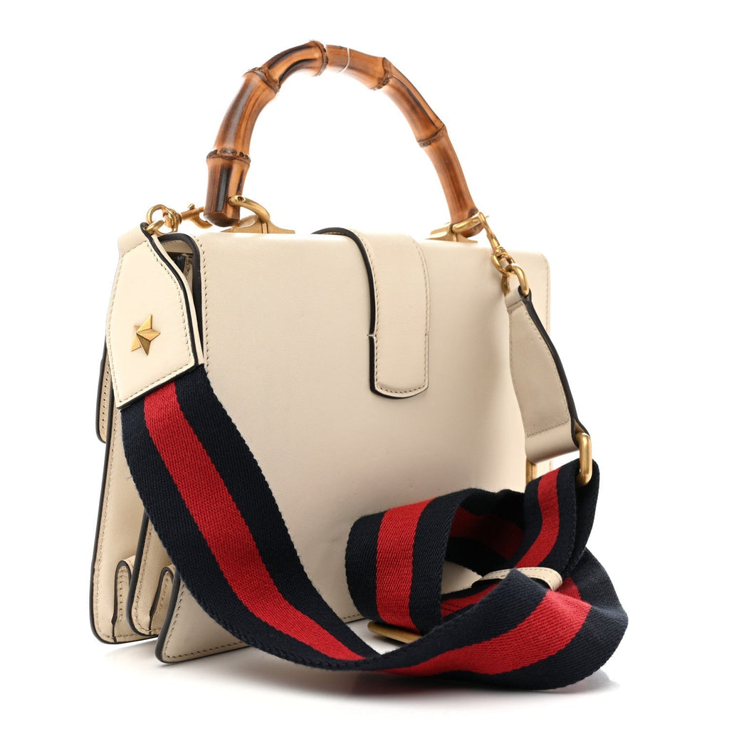 Calfskin Bamboo Web Medium Dionysus Top Handle Bag White Blue Hibiscus Red