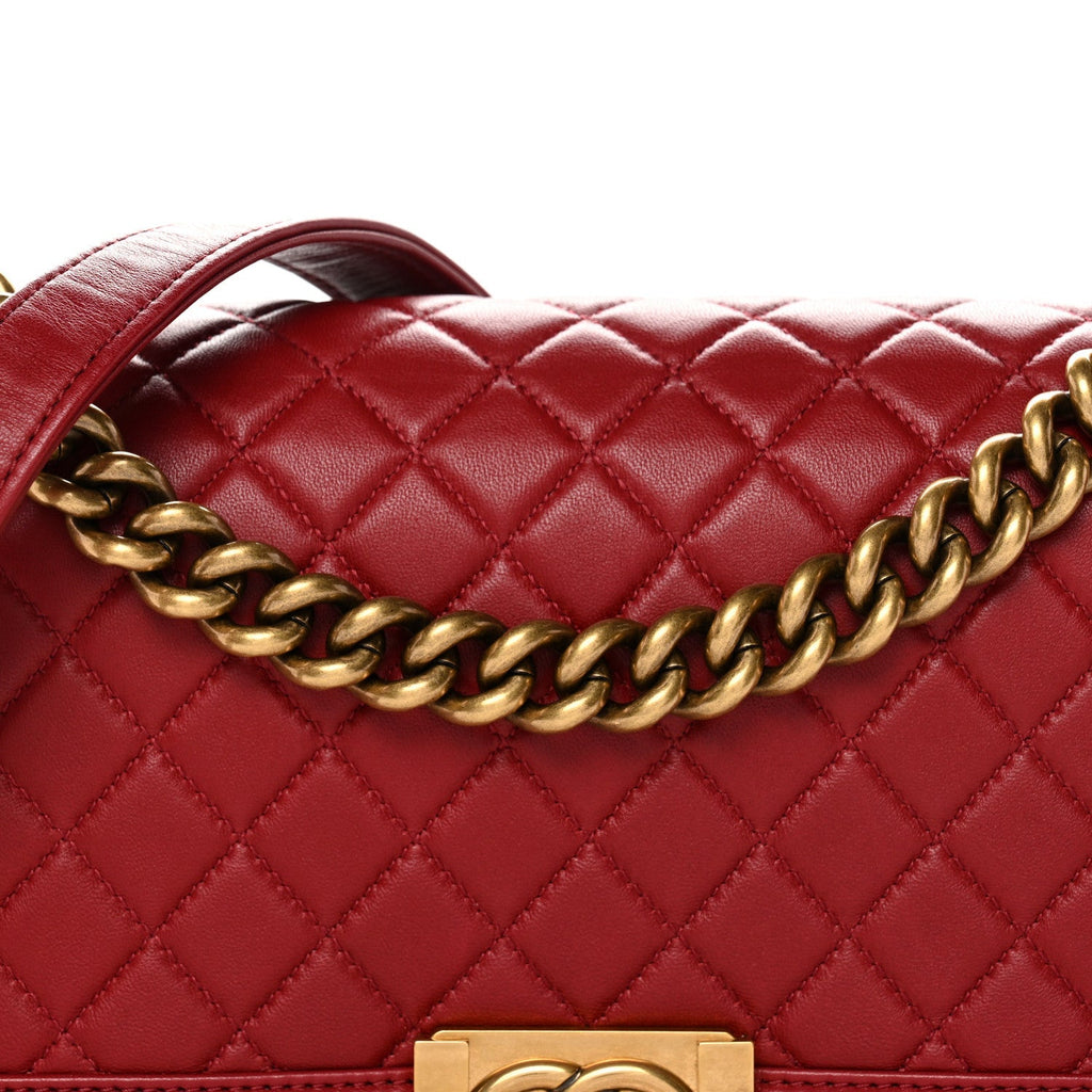 Lambskin Quilted Medium Boy Flap Red