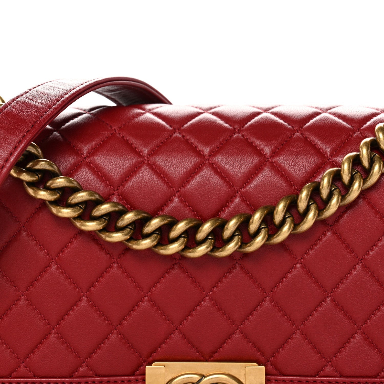 Lambskin Quilted Medium Boy Flap Red