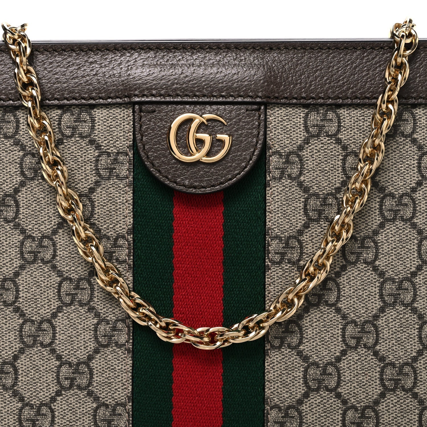 GG Supreme Monogram Web Medium Ophidia Chain Shoulder Bag Brown