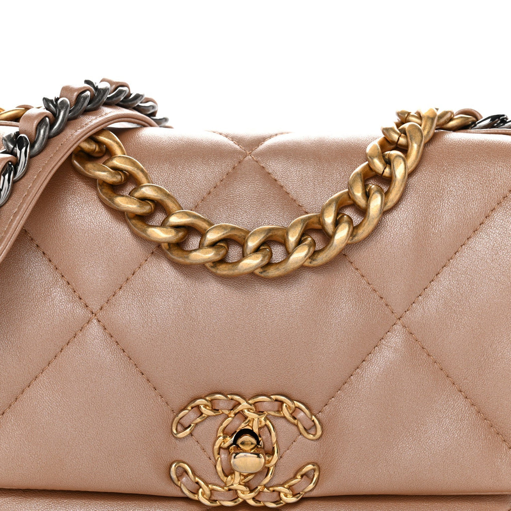 Shiny Lambskin Quilted Medium Chanel 19 Flap Beige