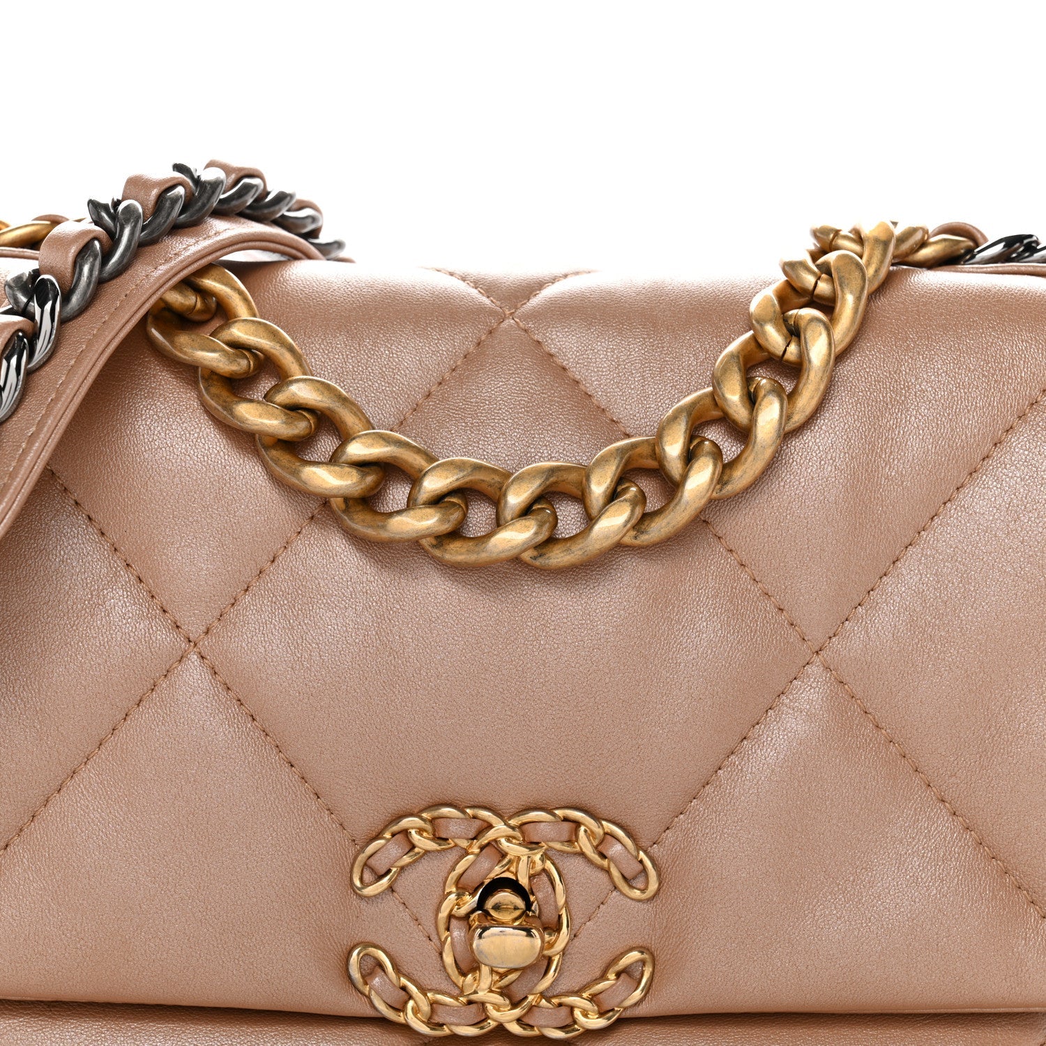 Shiny Lambskin Quilted Medium Chanel 19 Flap Beige