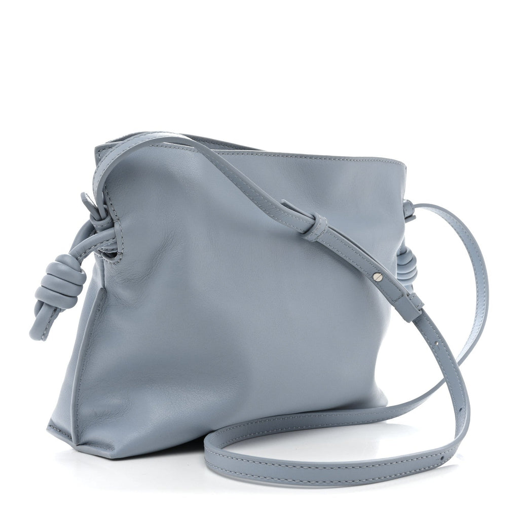 Calfskin Mini Flamenco Knot Clutch Dusty Blue